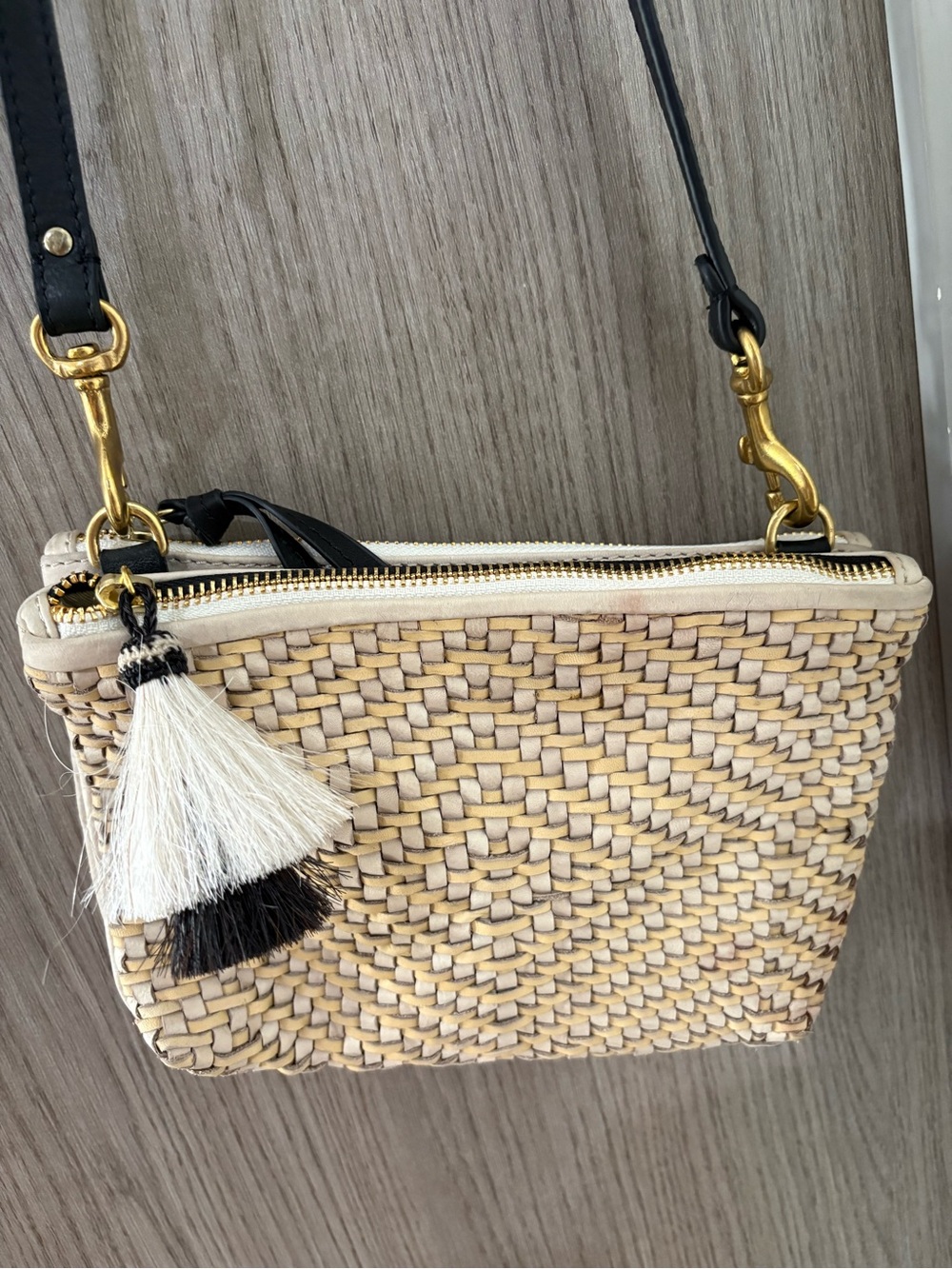 Kempton & Co. Cream Leather Crossbody Wristlet